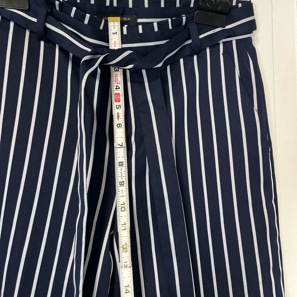 Banana Republic Blake Striped Wide Leg Navy Belted Pants Sz 6 - Picture 8 of 10